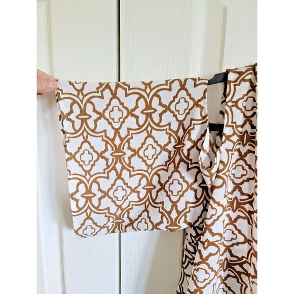 Chico's 2 Blouse Top Cold Shoulder Button Front‎ Brown/Off White SS - Picture 4 of 6